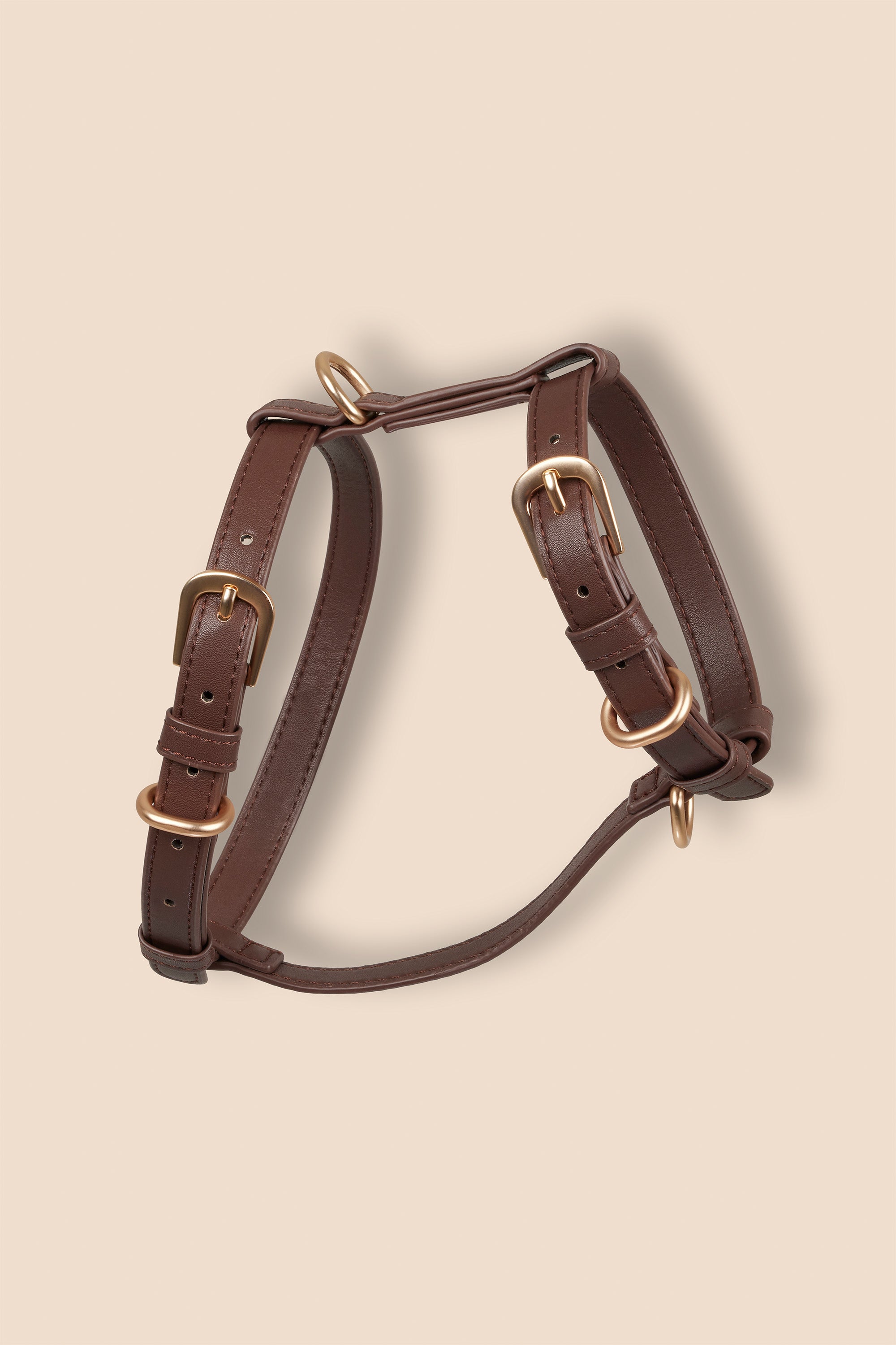 MIA COOSH Dog Harness from Vegan Microfibre Leather with Matte Gold Hardware in Dark Chocolate
