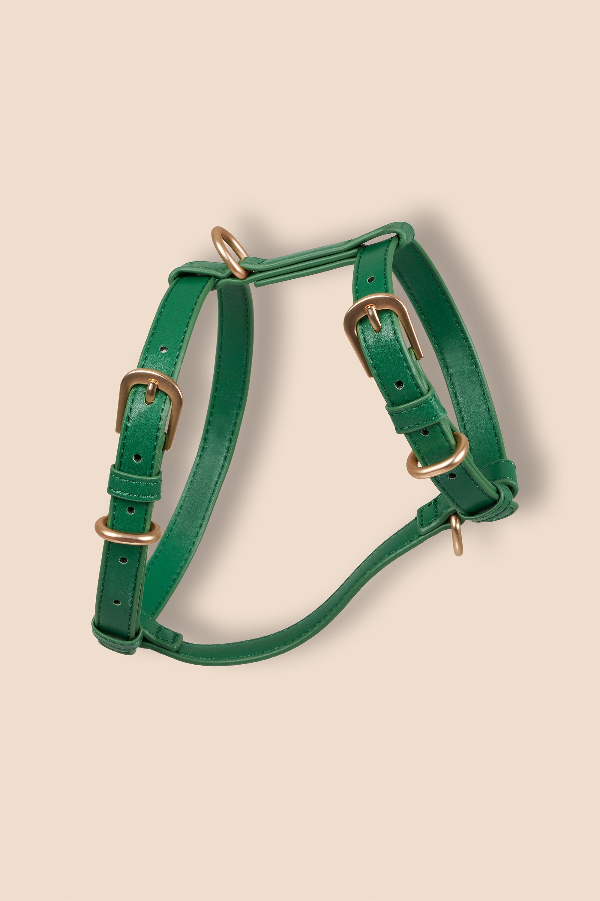 MIA COOSH Dog Harness from Vegan Microfibre Leather with Matte Gold Hardware in Emerald Green