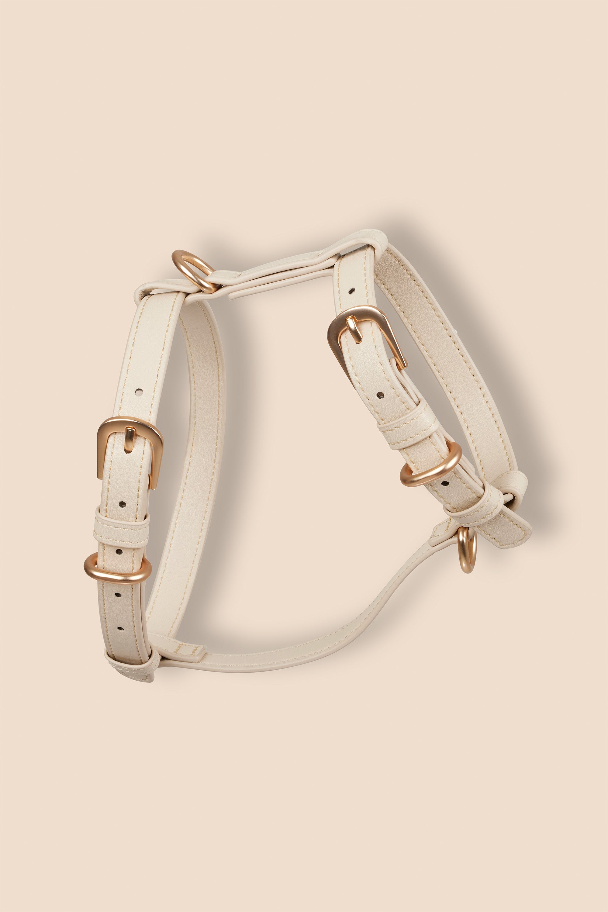 MIA COOSH Dog Harness from Vegan Microfibre Leather with Matte Gold Hardware in Vanilla Cream