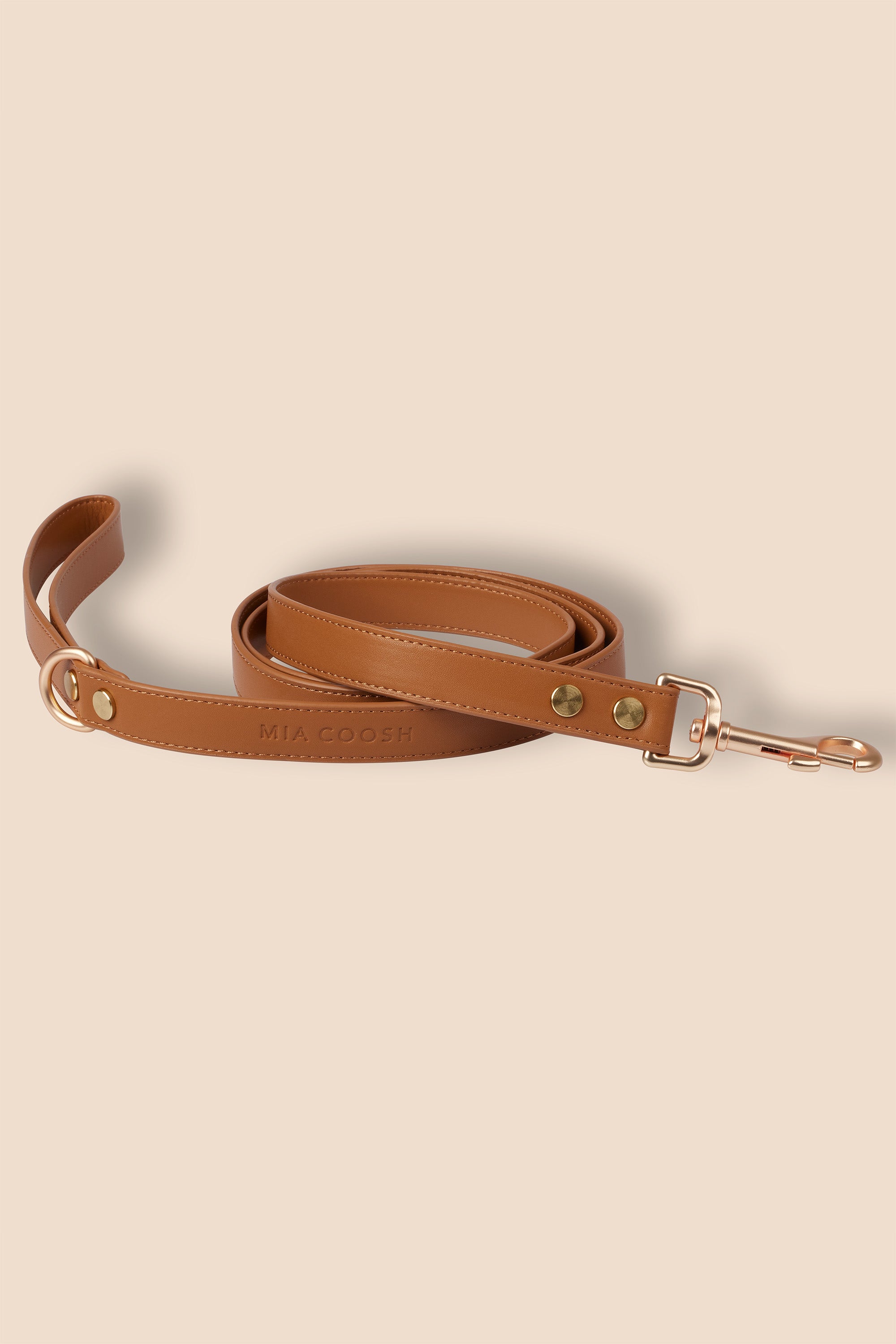 MIA COOSH Lead from Vegan Microfibre Leather with Matte Gold Hardware in Caramel Brown