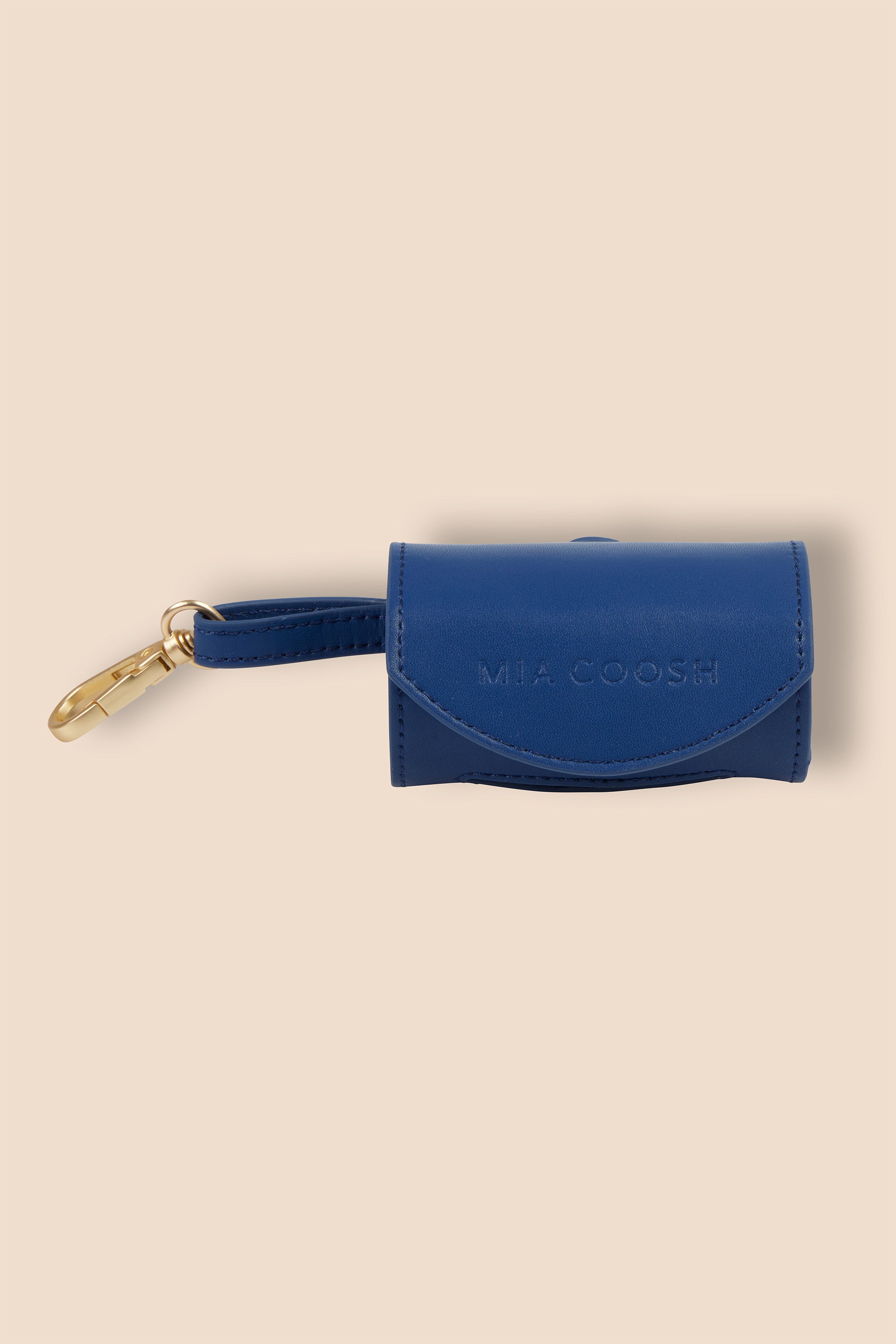 MIA COOSH Poop Bag Holder from Vegan Microfibre Leather with Matte Gold Hardware in Navy Blue
