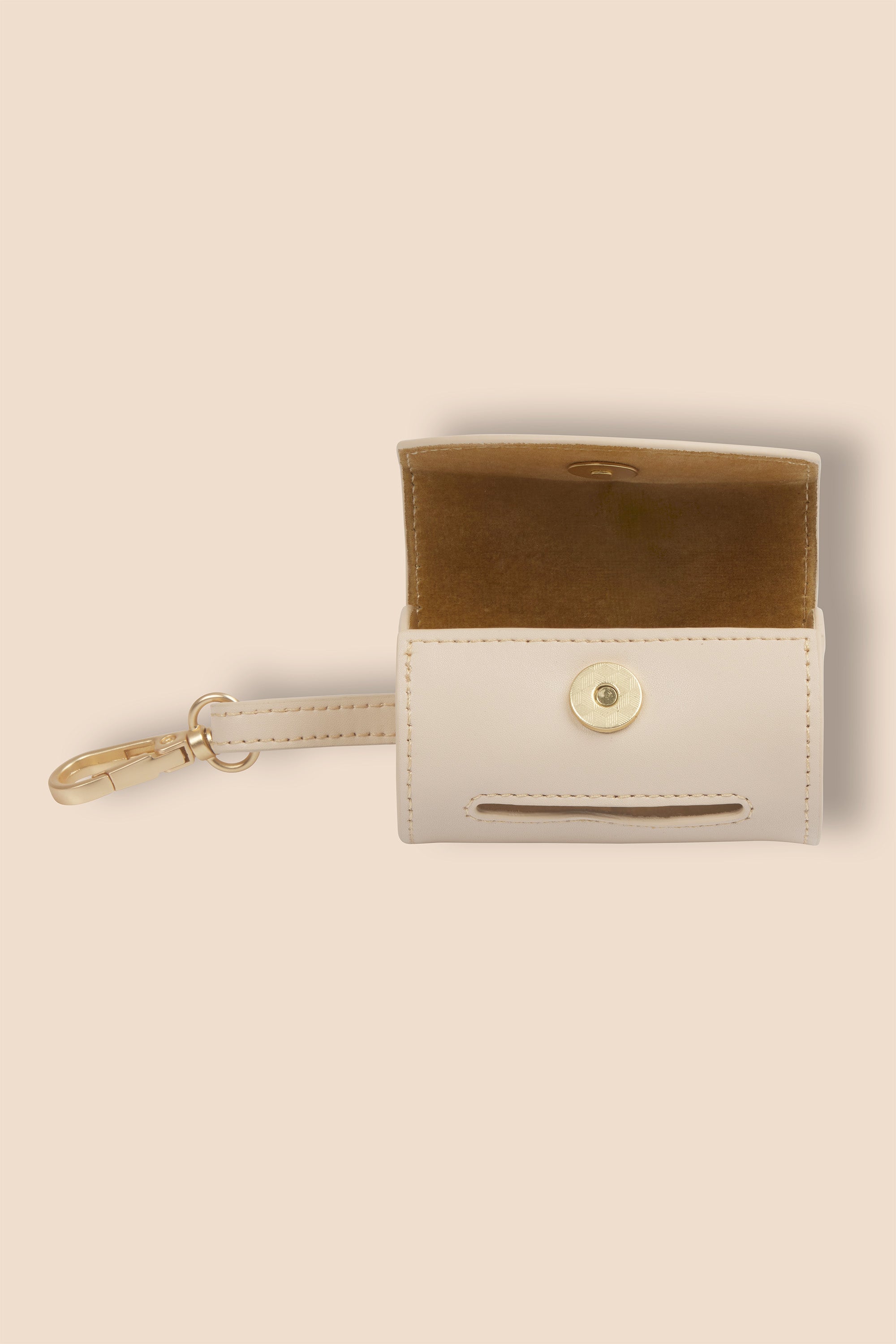 MIA COOSH Poop Bag Holder from Vegan Microfibre Leather with Matte Gold Hardware in Vanilla Cream