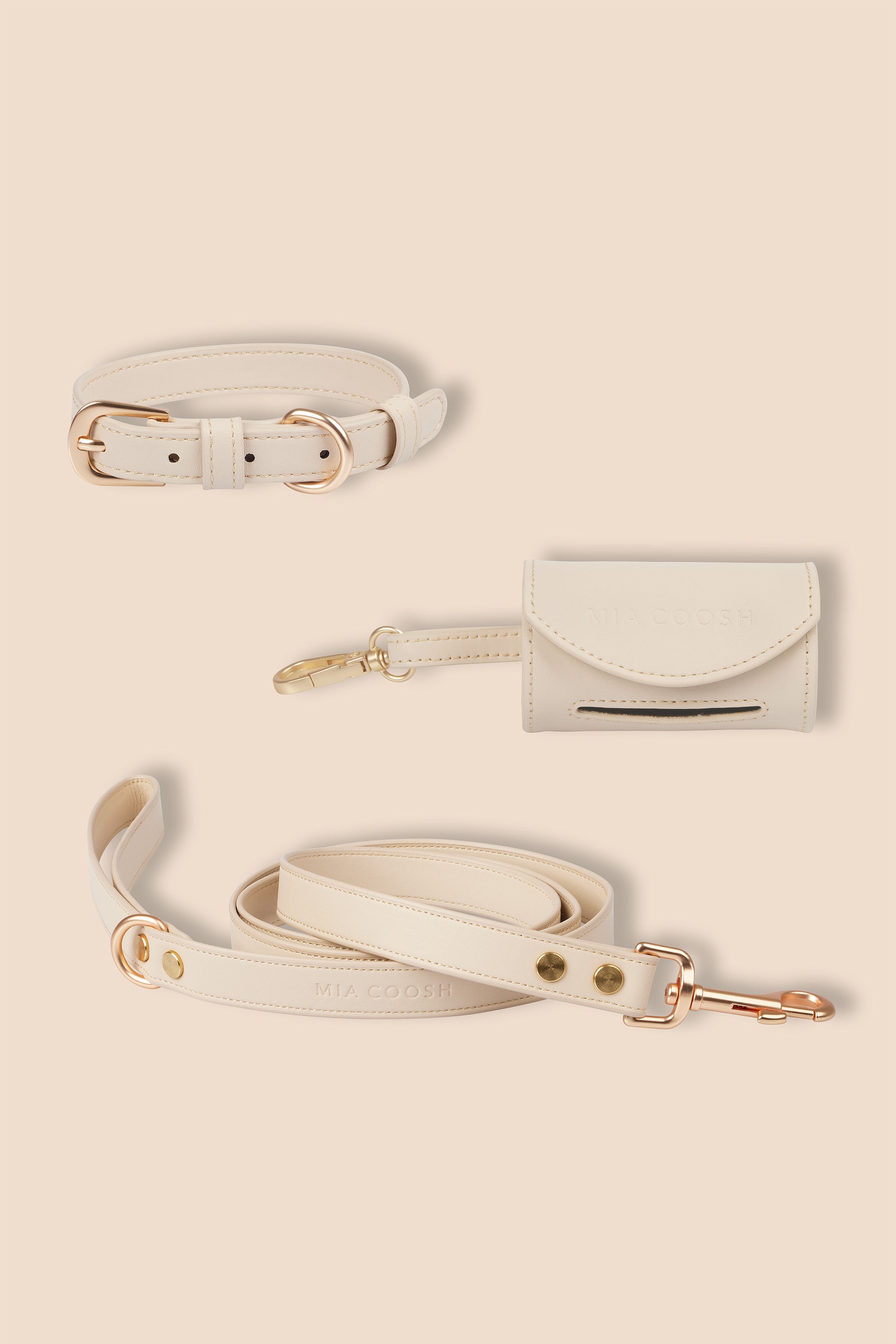 MIA COOSH Collar Set (Collar, Lead and Poop Bag Holder) in Vanilla Cream