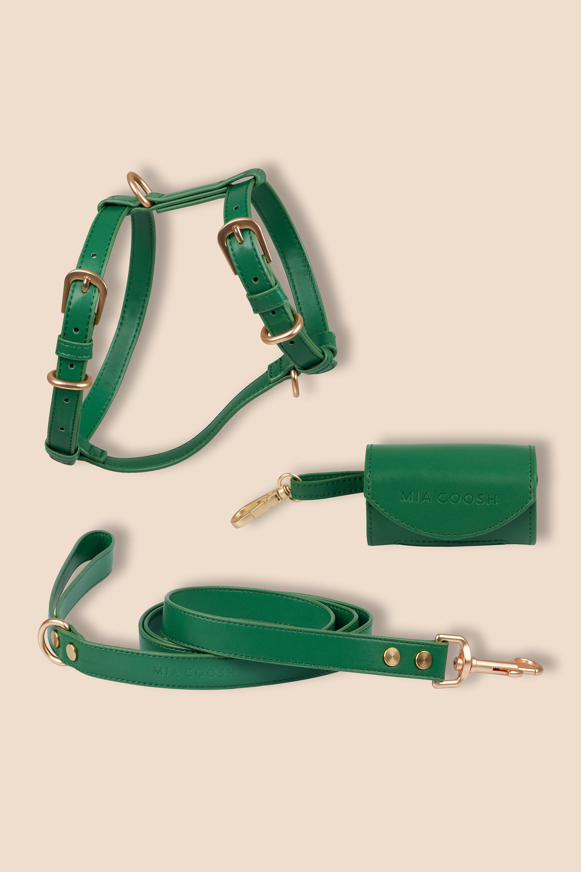 MIA COOSH Harness Set (Harness, Lead and Poop Bag Holder) in Emerald Green