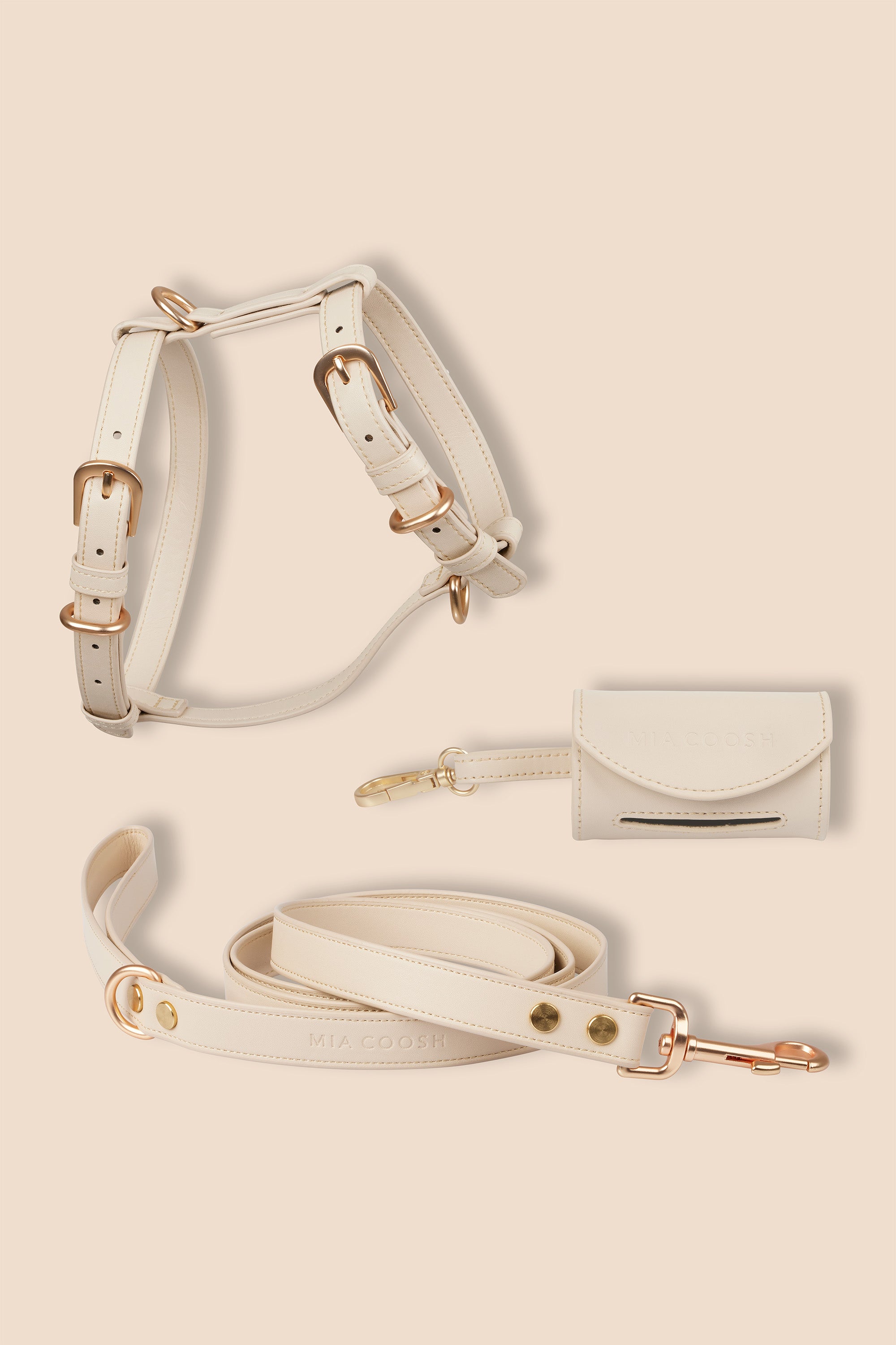 MIA COOSH Harness Set (Harness, Lead and Poop Bag Holder) in Vanilla Cream