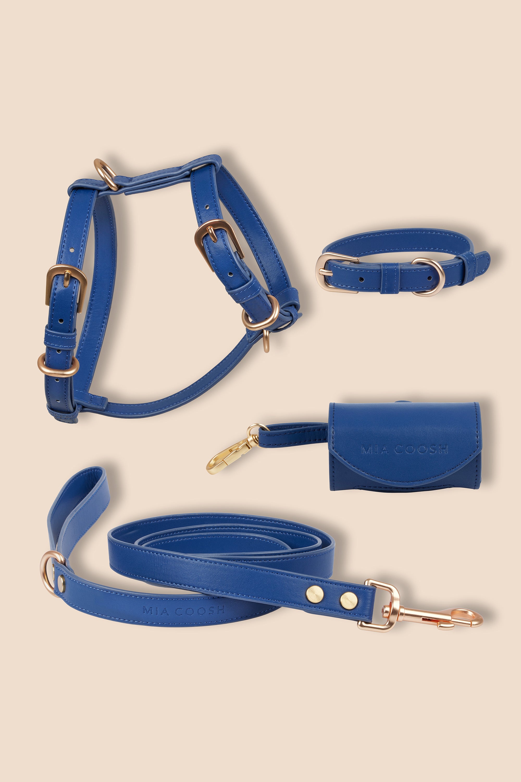 MIA COOSH Signature Set (Harness, Collar, Lead and Poop Bag Holder) in Navy Blue