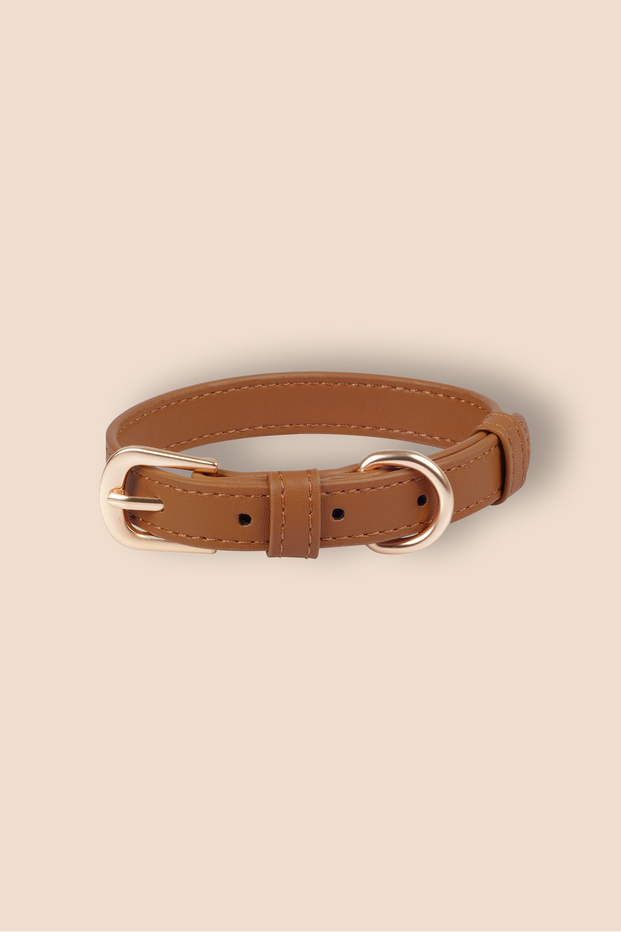 MIA COOSH Dog Collar from Vegan Microfibre Leather with Matte Gold Hardware in Caramel Brown