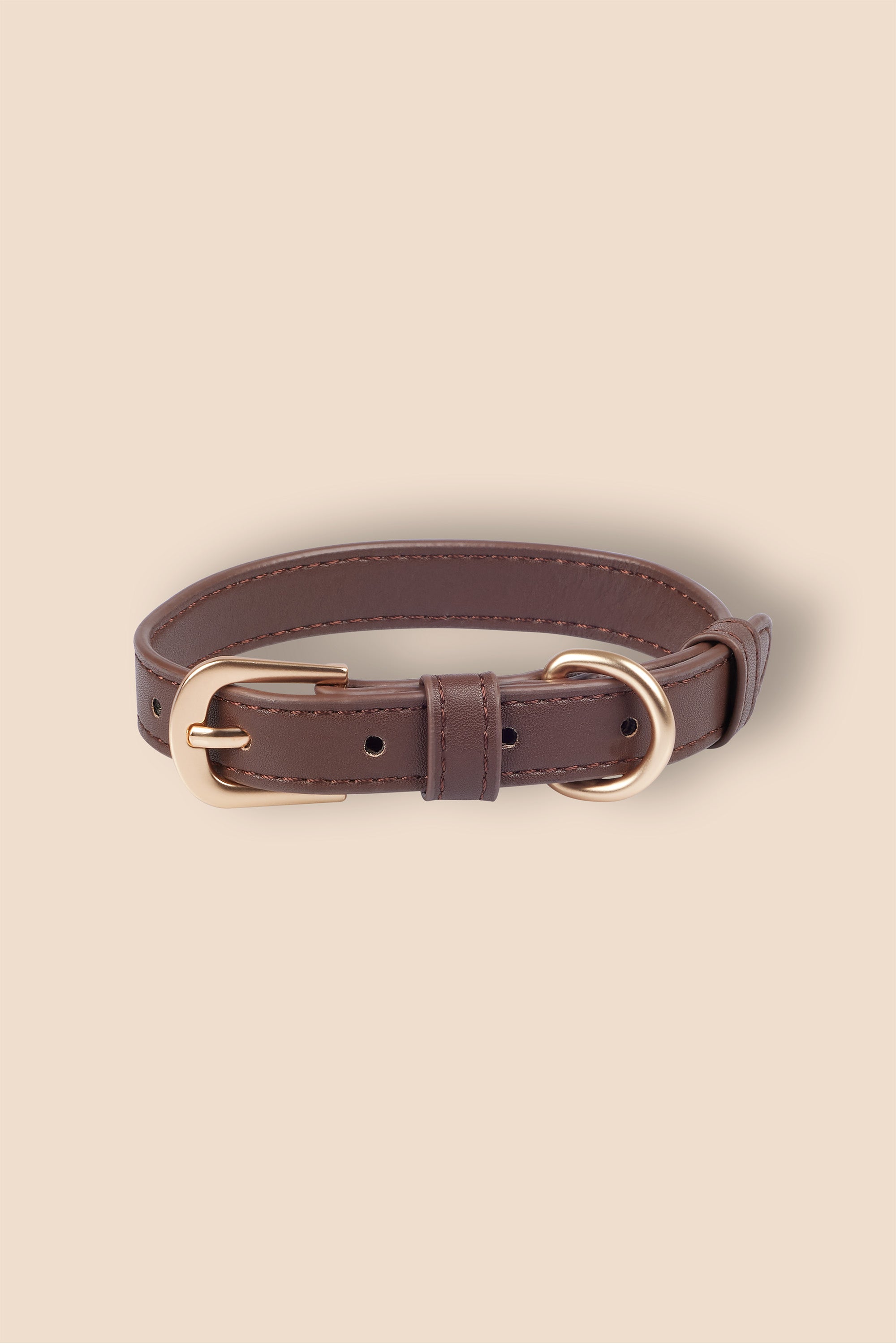 MIA COOSH Dog Collar from Vegan Microfibre Leather with Matte Gold Hardware in Dark Chocolate