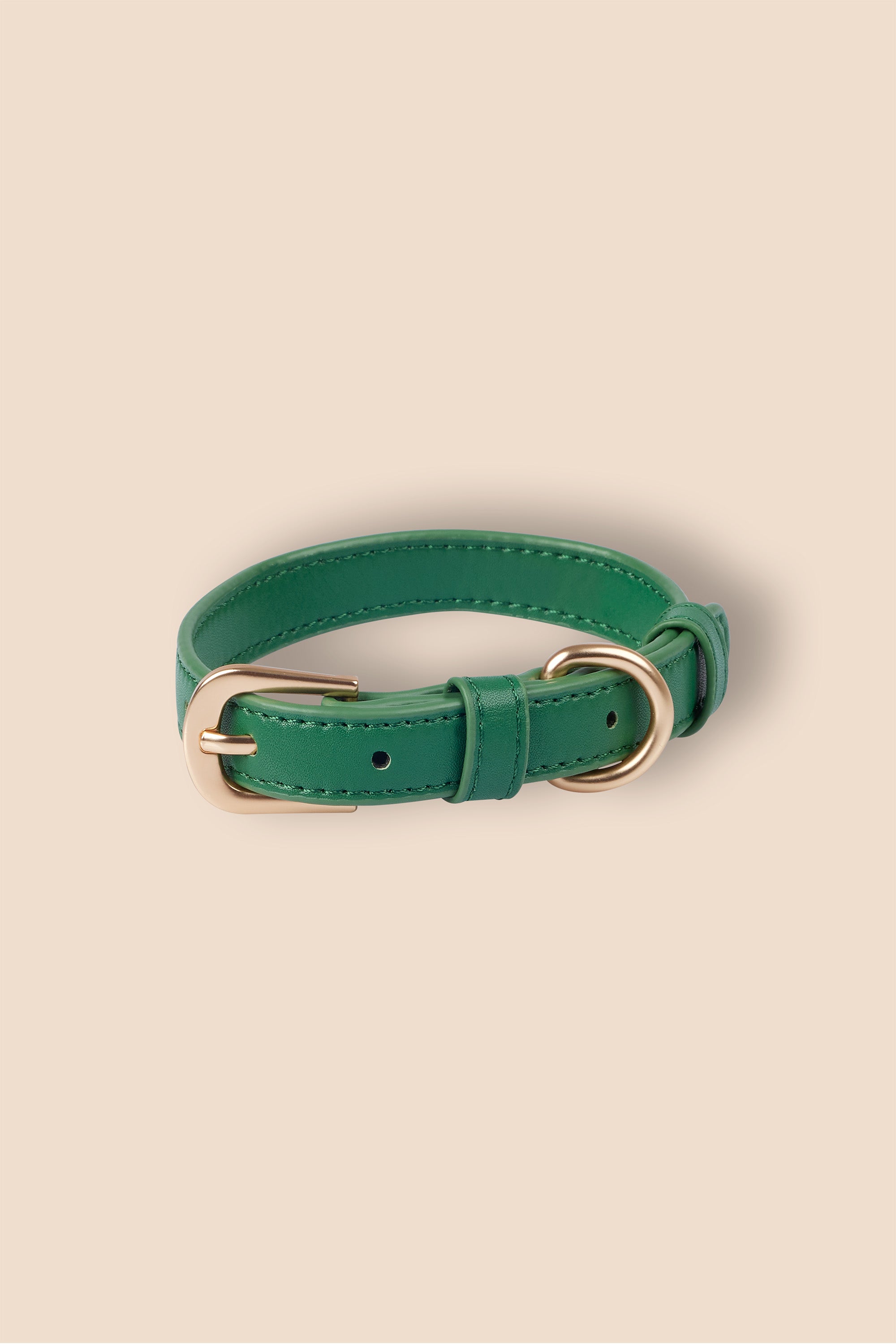 MIA COOSH Dog Collar from Vegan Microfibre Leather with Matte Gold Hardware in Emerald Green