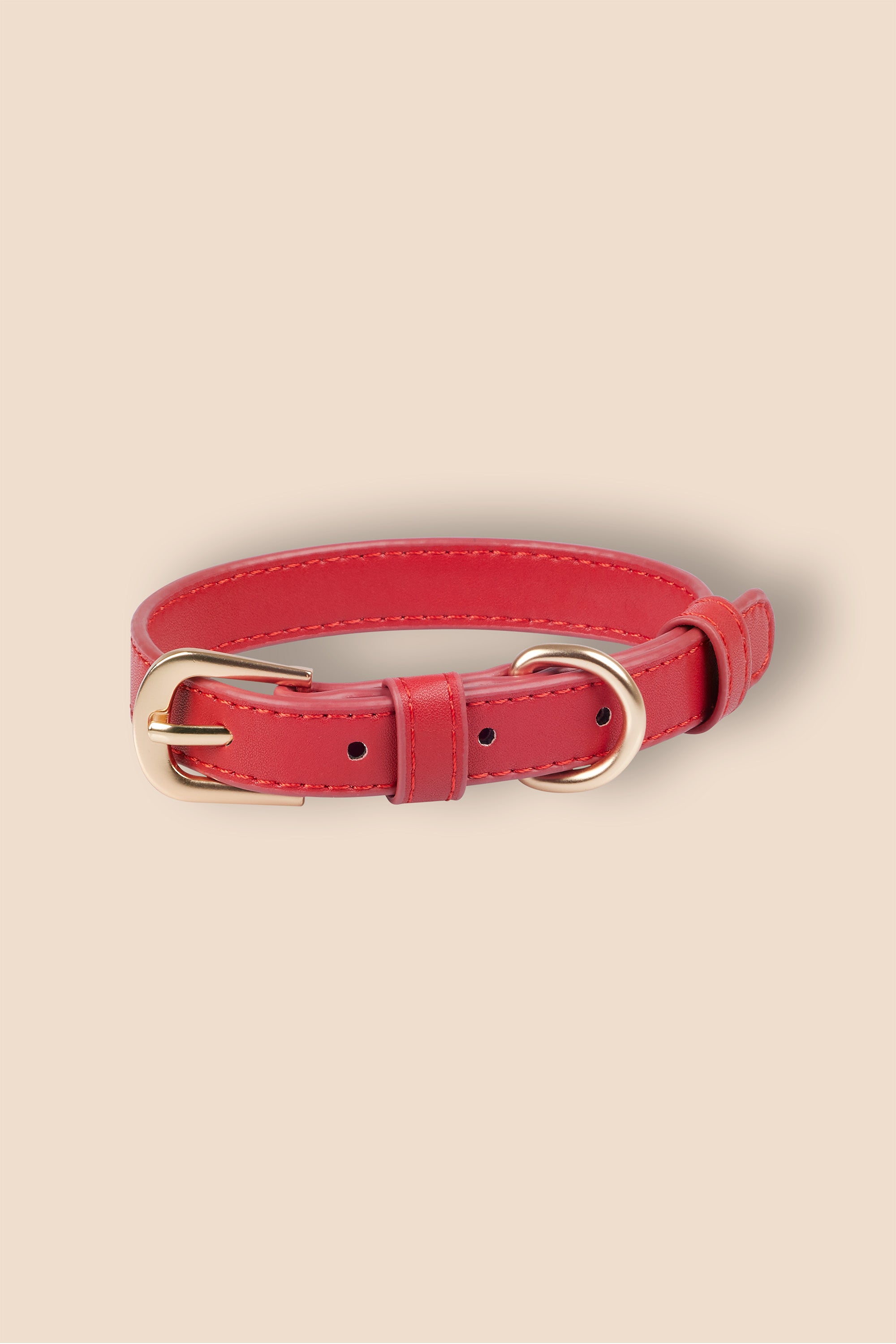 MIA COOSH Dog Collar from Vegan Microfibre Leather with Matte Gold Hardware in Rouge Red