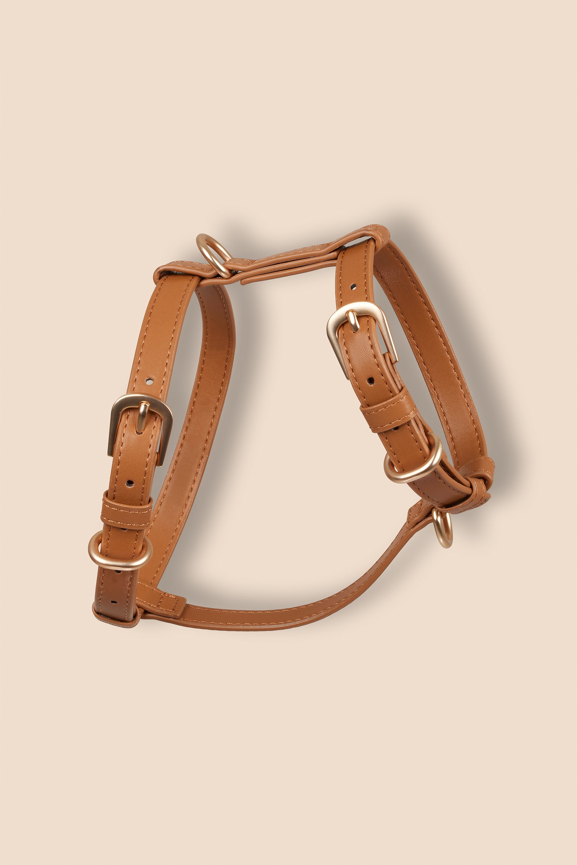 MIA COOSH Dog Harness from Vegan Microfibre Leather with Matte Gold Hardware in Caramel Brown