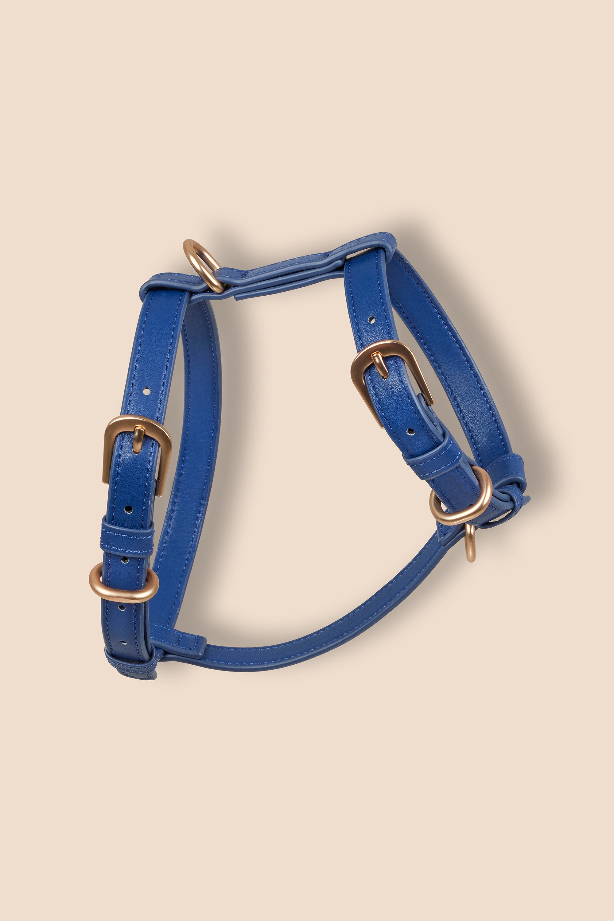 MIA COOSH Dog Harness from Vegan Microfibre Leather with Matte Gold Hardware in Navy Blue