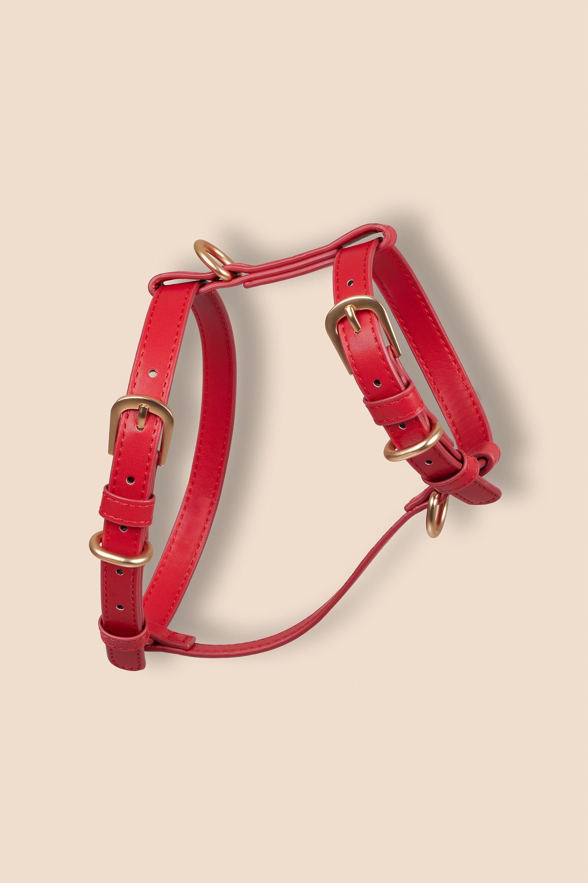 MIA COOSH Dog Harness from Vegan Microfibre Leather with Matte Gold Hardware in Rouge Red
