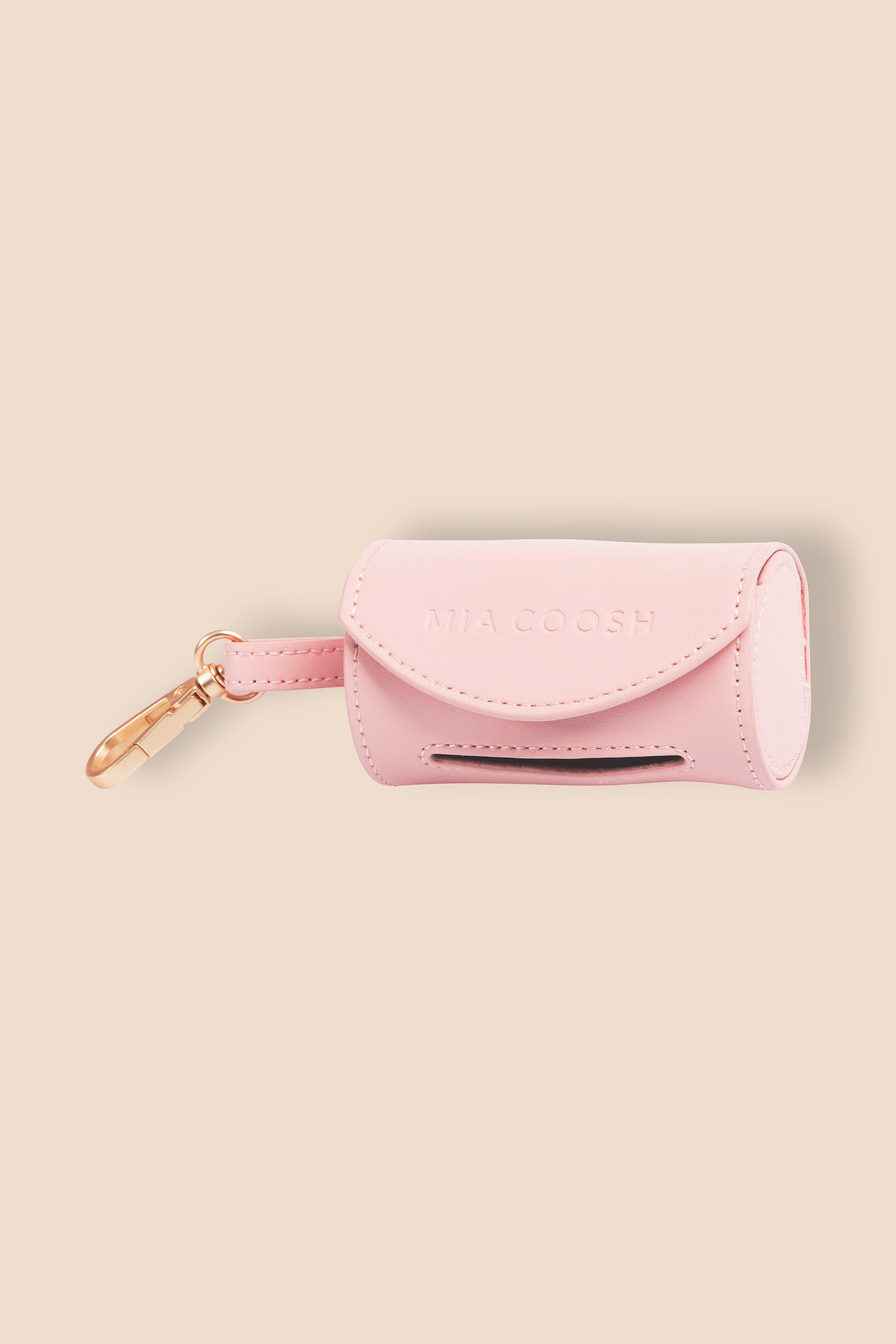 MIA COOSH Poop Bag Holder from Vegan Microfibre Leather with Matte Gold Hardware in Blush Pink