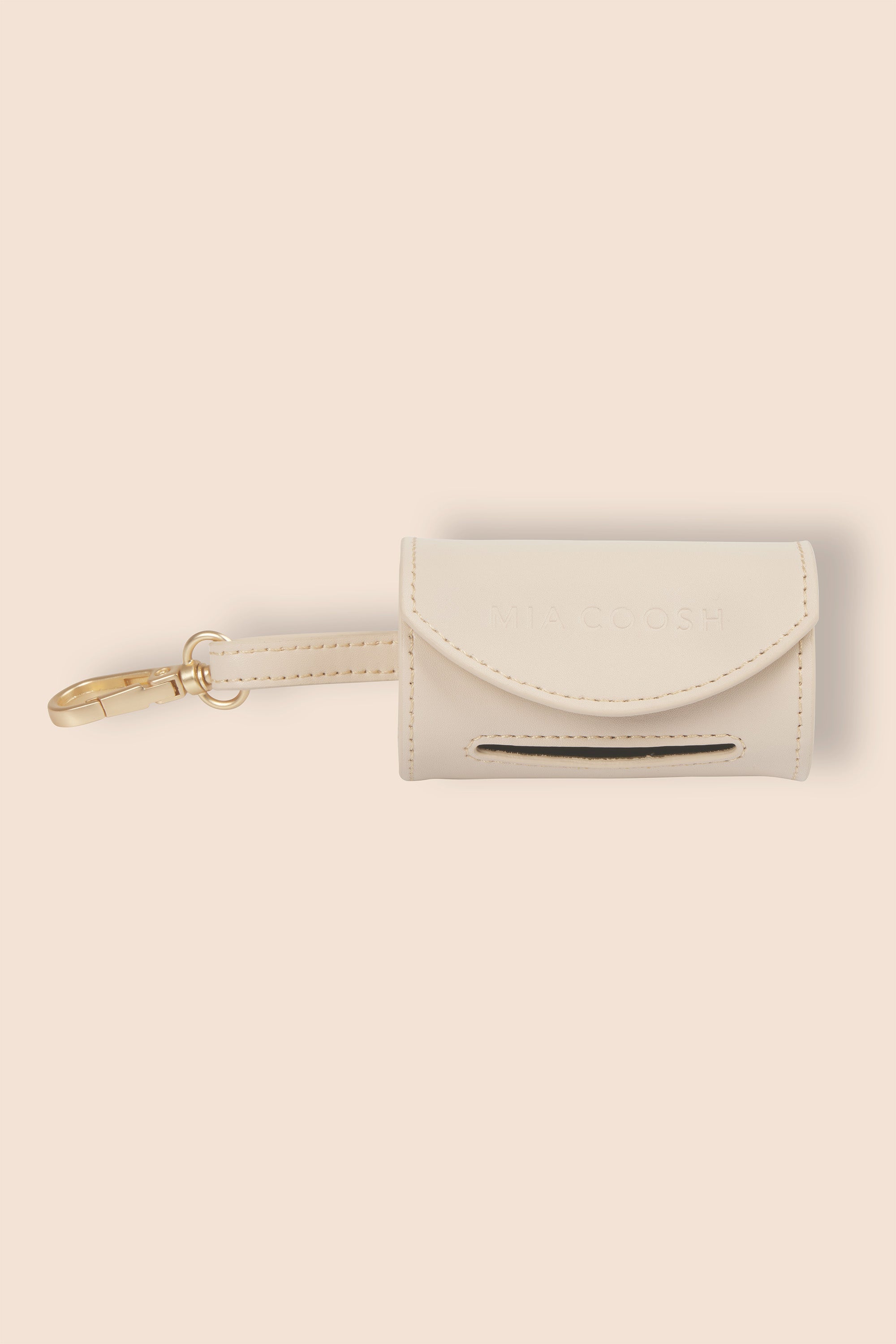 MIA COOSH Poop Bag Holder from Vegan Microfibre Leather with Matte Gold Hardware in Vanilla Cream