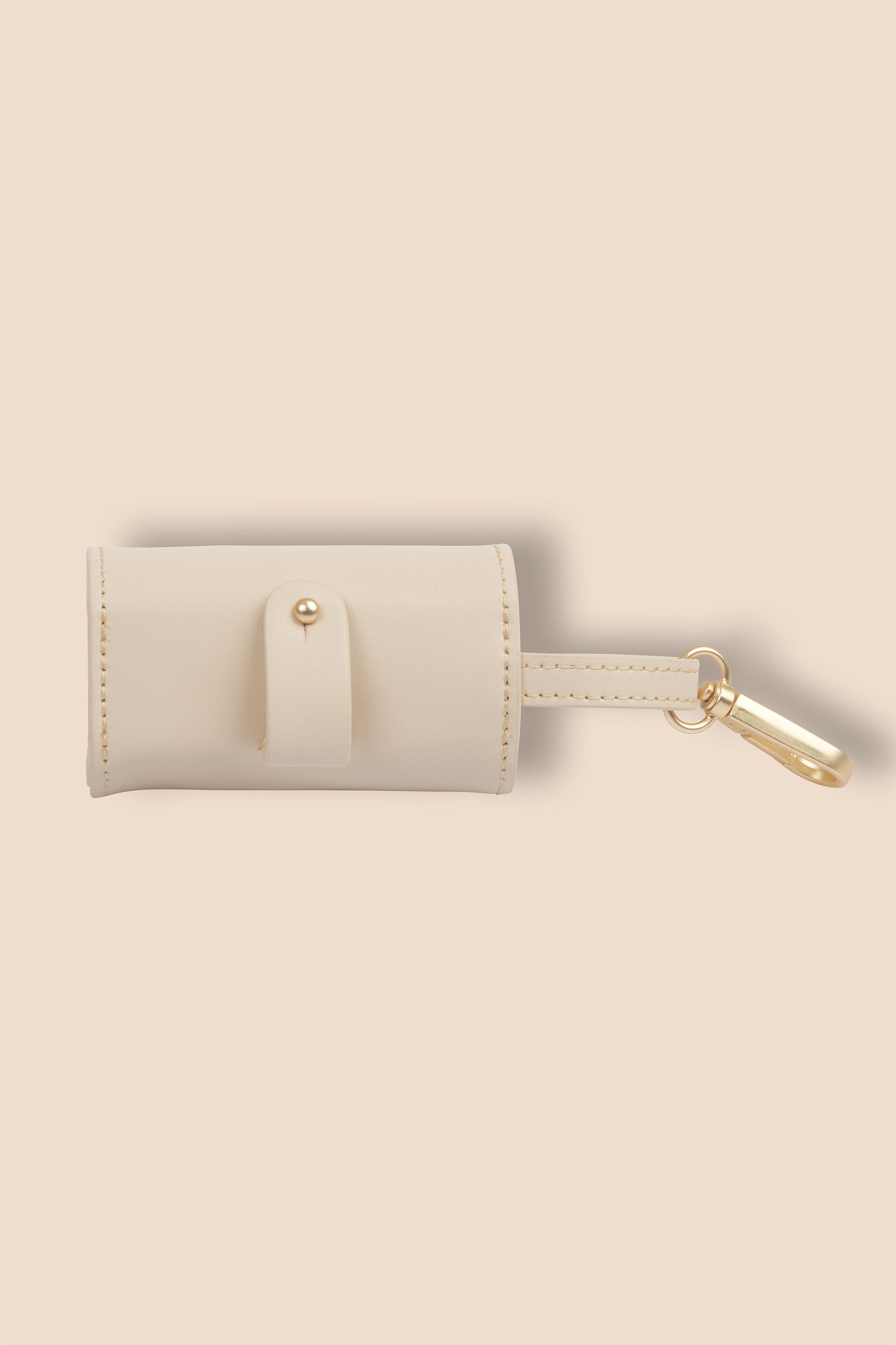 MIA COOSH Poop Bag Holder from Vegan Microfibre Leather with Matte Gold Hardware in Vanilla Cream