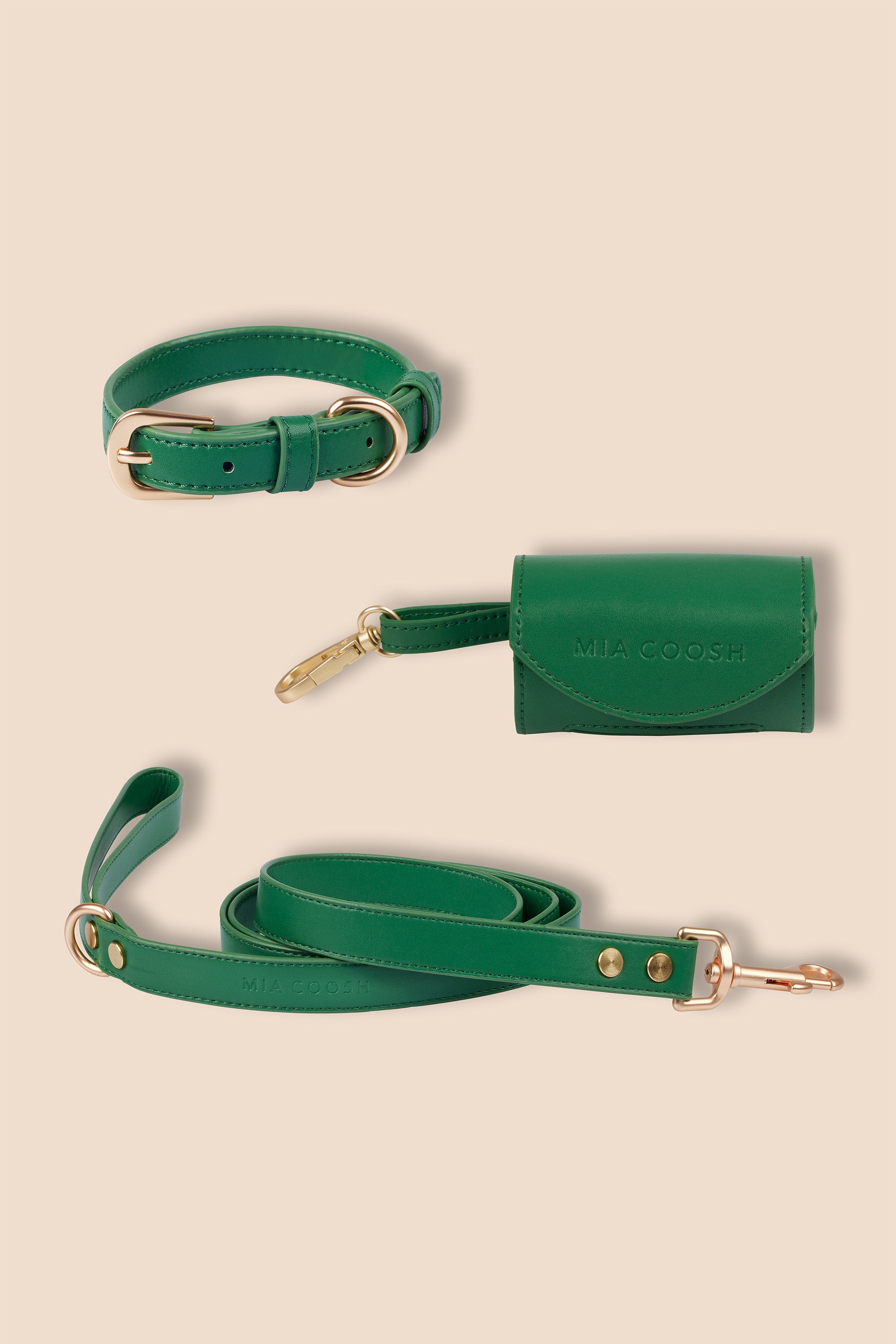 MIA COOSH Collar Set (Collar, Lead and Poop Bag Holder) in Emerald Green