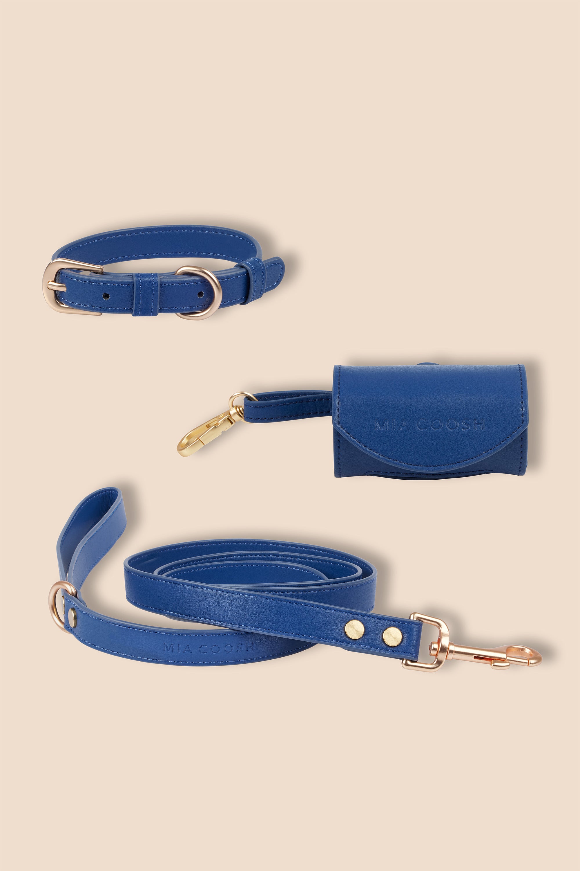 MIA COOSH Collar Set (Collar, Lead and Poop Bag Holder) in Navy Blue